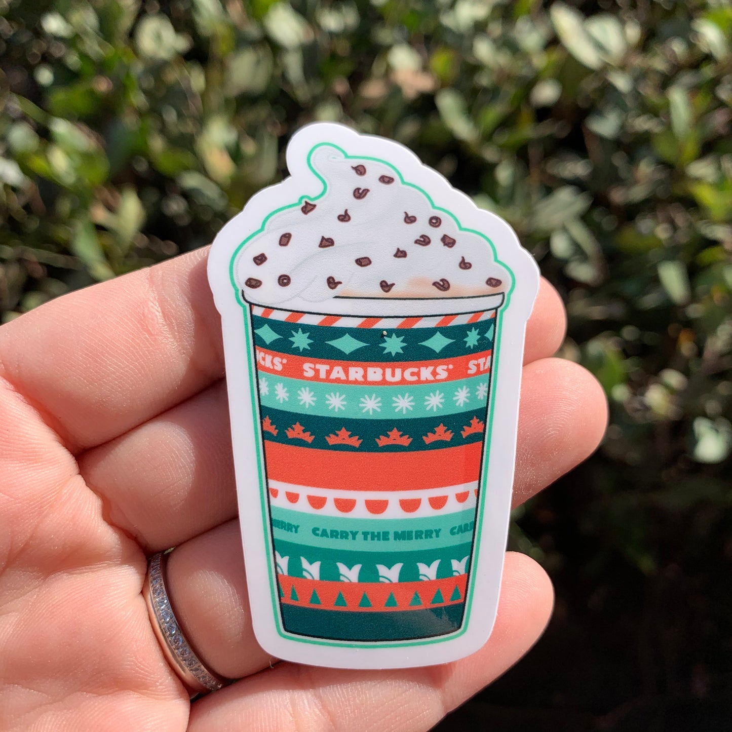 Holiday Christmas Latte Vinyl Sticker / Waterproof